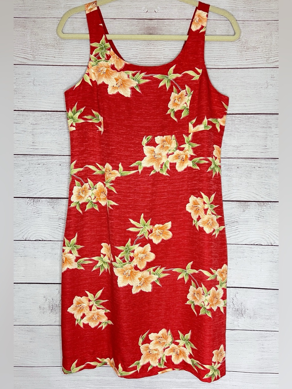 Tommy Bahama Vintage Dress - 10 - Red Silk Tropical Sleeveless Floral Shift